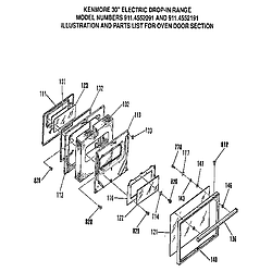 911455219 Drop-In Electric Range Oven door section Parts diagram