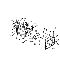 9114552190 Electric Drop-In Range Oven door Parts diagram