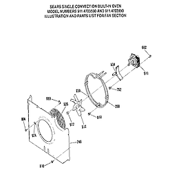 9114703990 Convection Built-In Oven Fan section Parts diagram