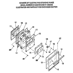 9119352192 Electric Free Stand Range Oven door section Parts diagram
