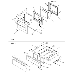 ACF4225AW Electric Range Oven door and storage drawer Parts diagram