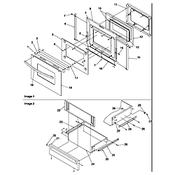 ARRS6550WW Electric Slide-In Range Oven door and storage drawer Parts diagram