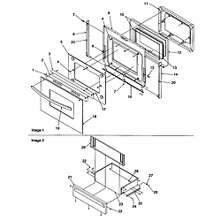 ARTS6651E Slide-In Electric Range Oven door and storage drawer Parts diagram