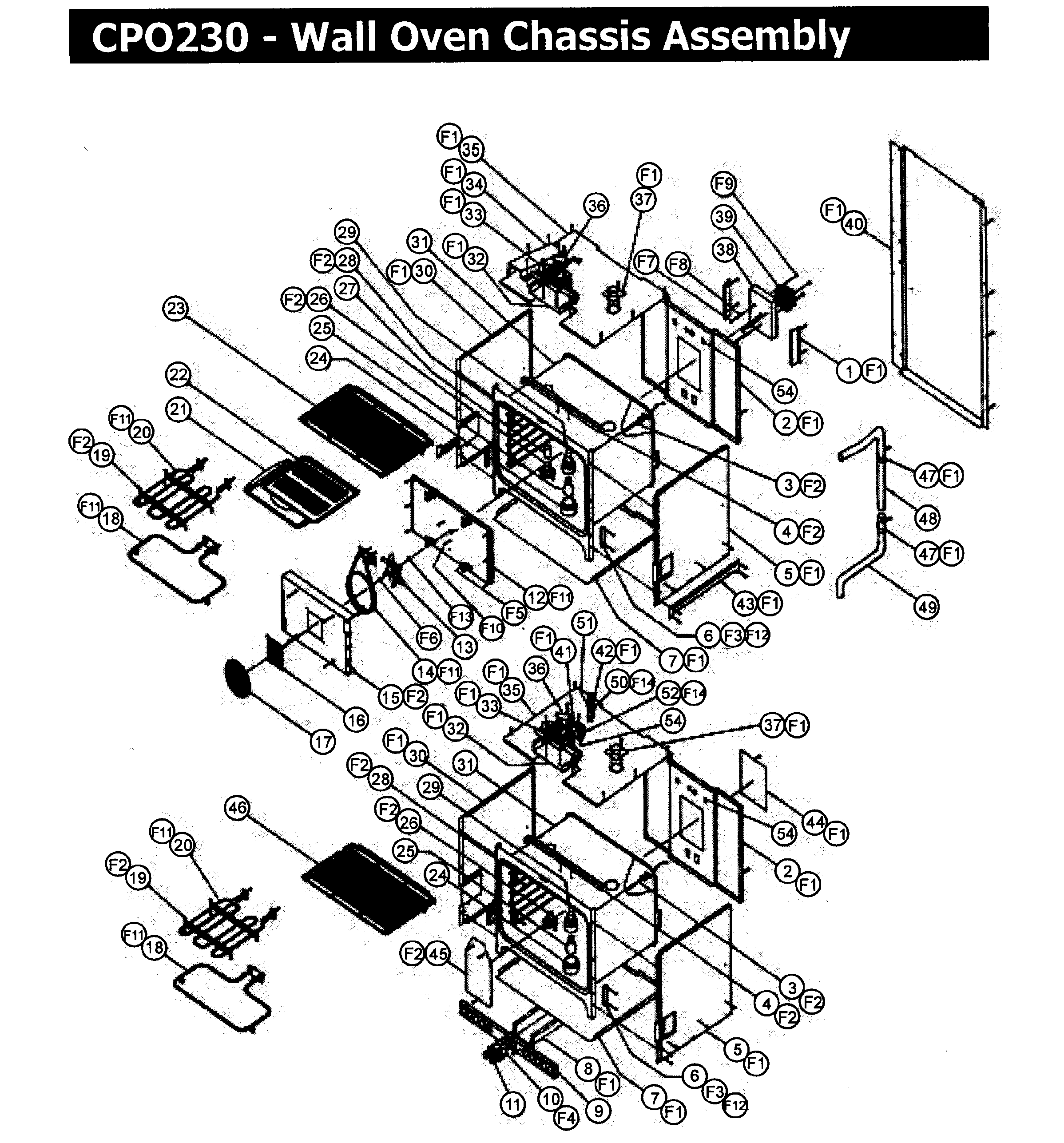 CPO230 Wall Oven Chassis assy Parts diagram