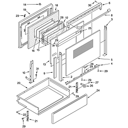 GLP84200 Free Standing Electric Range Door and drawer Parts diagram