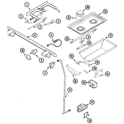 JDS9860AAB Slide-In Dual-Fuel Downdraft Range Gas controls Parts diagram