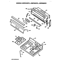 JGBP34GEP3 Gas Range Control and cooktop Parts diagram