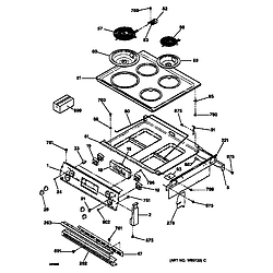 JMP28BA1AD Electric Range Control panel & cooktop Parts diagram