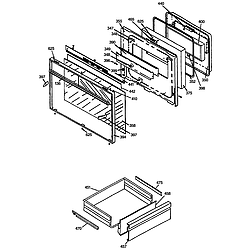 JSP69WVWW 30" Slide-In Downdraft Range Oven door & drawer Parts diagram