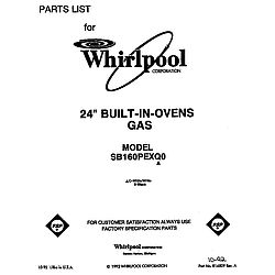 SB160PEXB1 Built In Gas Oven Front cover Parts diagram