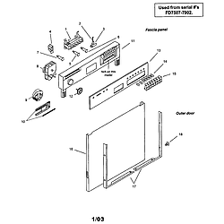 SMU7052UC14 Dishwasher Fascia panel and outer door Parts diagram