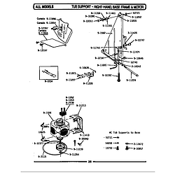 WU482 Dishwasher Tub support (right) base frame & motor Parts diagram