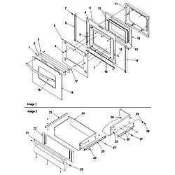 ZRTSC8650WW Self Cleaning Electric Range Oven door & storage drawer Parts diagram